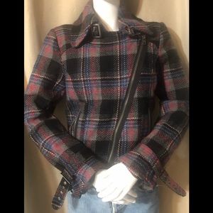 Plaid Motto Jacket Wool Blend, Women’s  Size M